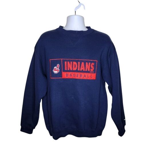 Puma Vintage 90s MLB Cleveland Indians Baseball Sweatshirt Mens M Blue Crewneck - Picture 1 of 8